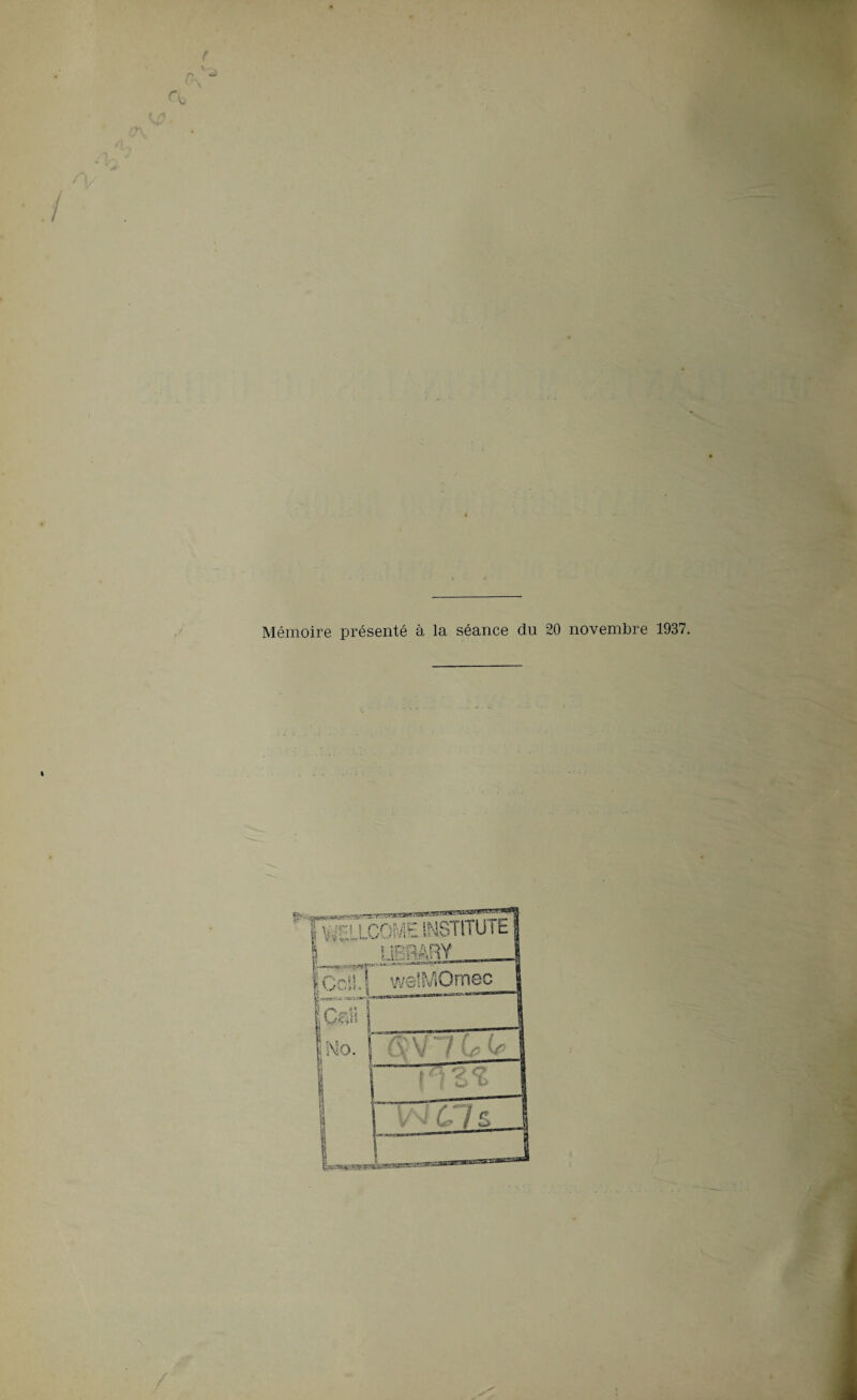 Mémoire présenté à la séance du 20 novembre 1937.
