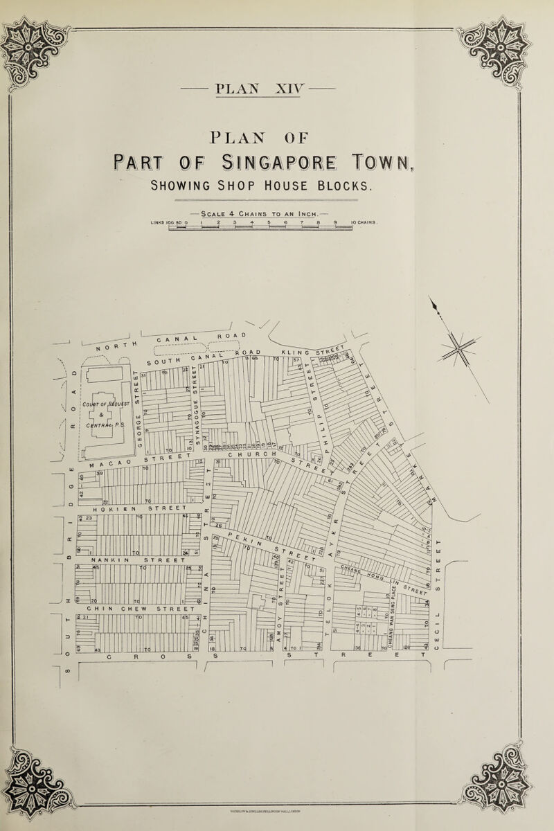 PLAN OF Part of Singapore Town SHOWING SHOP HOUSE BLOCKS. -— Scale 4- Chains to an Inch. — LINKS IOO SO 01 234-56789 10 CHAINS . WATERLOO JL 30N3.UM1 rKULOKDON WALU^OKDON