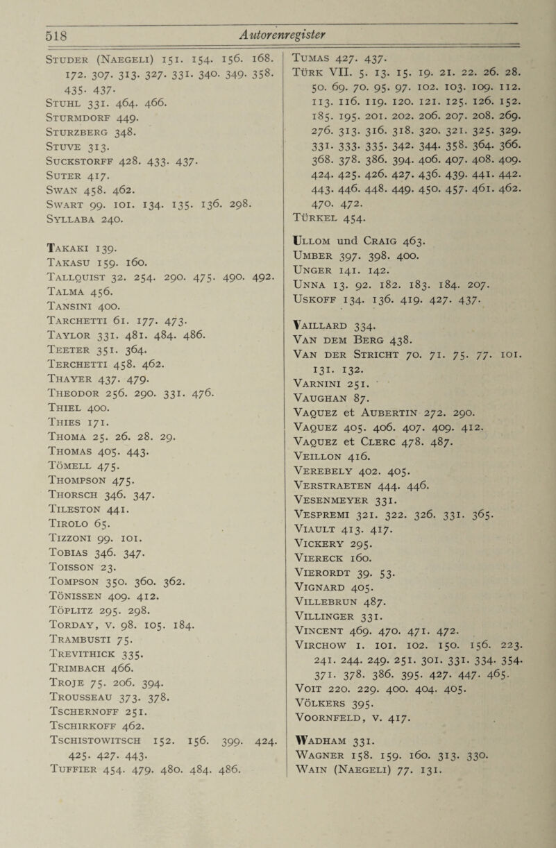 Studer (Naegeli) 15i. 154. 156. 168. 172. 307. 313. 327. 331. 340. 349. 358. 435- 437- Stuhl 331. 464. 466. Sturmdorf 449. Sturzberg 348. Stuve 313. SuCKSTORFF 428. 433. 437. Suter 417. Swan 458. 462. SWART 99. IOI. I34. 135. 136. 298. Syllaba 240. Takaki 139. Takasu 159. 160. Tallquist 32. 254. 290. 475. 490. 492. Talma 456. Tansini 400. Tarchetti 61. 177. 473. Taylor 331. 481. 484. 486. Teeter 351. 364. Terchetti 458. 462. Thayer 437. 479. Theodor 256. 290. 331. 476. Thiel 400. Thies 171. Thoma 25. 26. 28. 29. Thomas 405. 443. Tömell 475. Thompson 475. Thorsch 346. 347. Tileston 441. Tirolo 65. Tizzoni 99. 101. Tobias 346. 347. Toisson 23. Tompson 350. 360. 362. Tönissen 409. 412. Töplitz 295. 298. Torday, v. 98. 105. 184. Trambusti 75. Trevithick 335. Trimbach 466. Troje 75. 206. 394. Trousseau 373. 378. Tschernoff 251. Tschirkoff 462. Tschistowitsch 152. 156. 399. 424. 425. 427. 443. Tuffier 454. 479. 480. 484. 486. Tumas 427. 437. Türk VII. 5. 13. 15. 19. 21. 22. 26. 28. 50. 69. 70. 95. 97. 102. 103. 109. 112. 113. 116. 119. 120. 121. 125. 126. 152. 185. 195. 201. 202. 206. 207. 208. 269. 276. 313. 316. 318. 320. 321. 325. 329. 33i- 333- 335- 342. 344. 358. 364. 366. 368. 378. 386. 394. 406. 407. 408. 409. 424. 425. 426. 427. 436. 439. 441. 442. 443. 446. 448. 449. 450. 457. 461. 462. 470. 472. Türkel 454. Ullom und Craig 463. Umber 397. 398. 400. Unger 141. 142. Unna 13. 92. 182. 183. 184. 207. USKOFF 134. 136. 419. 427. 437. Vaillard 334. Van dem Berg 438. Van der Stricht 70. 71. 75. 77. 101. 131. 132. Varnini 251. ' Vaughan 87. Vaquez et Aubertin 272. 290. Vaquez 405. 406. 407. 409. 412. Vaquez et Clerc 478. 487. Veillon 416. Verebely 402. 405. Verstraeten 444. 446. Vesenmeyer 331. Vespremi 321. 322. 326. 331. 365. Viault 413. 417. VlCKERY 295. Viereck 160. VlERORDT 39. 53. VlGNARD 405. VlLLEBRUN 487. VlLLINGER 33I. Vincent 469. 470. 471. 472. Virchow 1. 101. 102. 150. 156. 223. 241. 244. 249. 251. 301. 331. 334. 354. 371. 378. 386. 395. 427. 447. 465- VOIT 220. 229. 400. 4O4. 405. Volkers 395. VOORNFELD, V. 417. Wadham 331. Wagner 158. 159. 160. 313. 330. Wain (Naegeli) 77. 131.