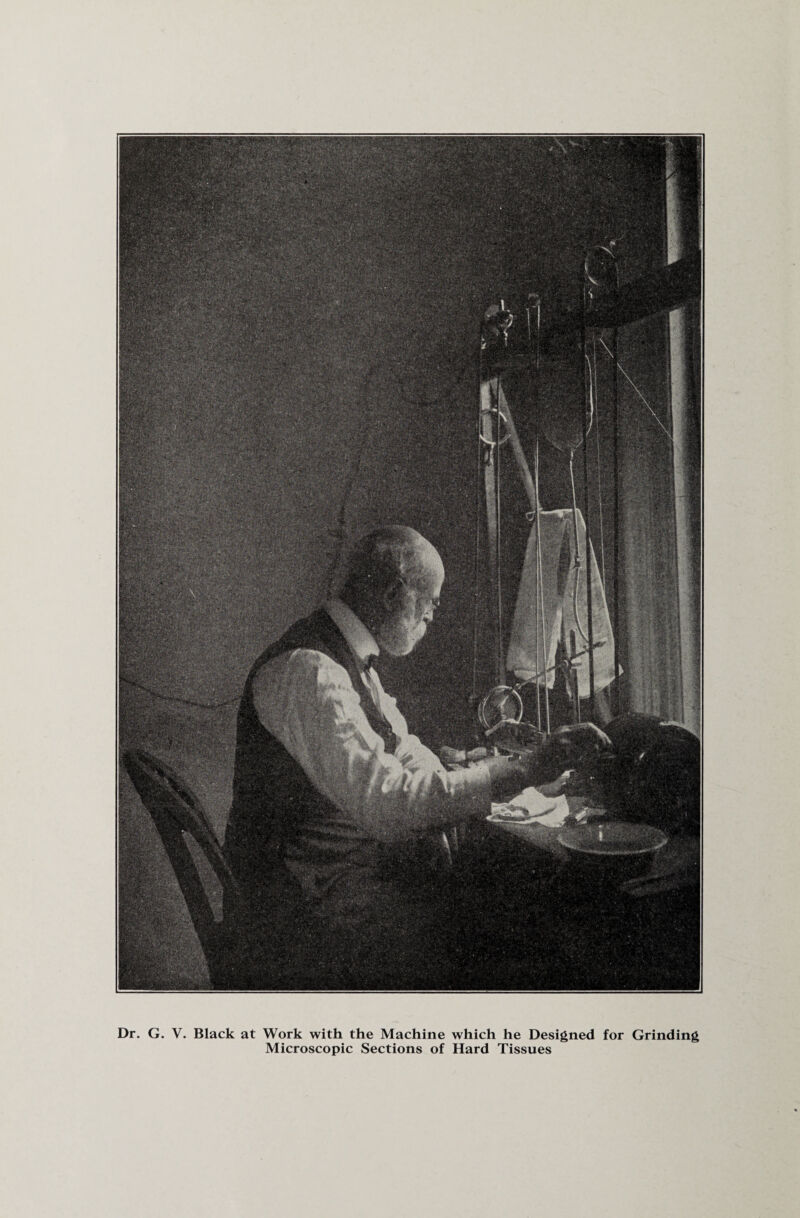 Dr. G. V. Black at Work with the Machine which he Designed for Grinding Microscopic Sections of Hard Tissues