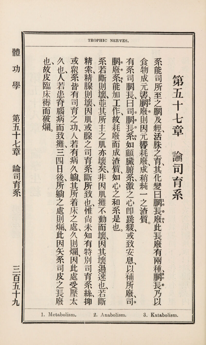 1. Metabolism. 2. Anabolism. 3. Katabolism. TROPHIC NERVES. _ 、 ◎❺◎@、 、 、 、 、@ I故皮臨床褥而破爛。