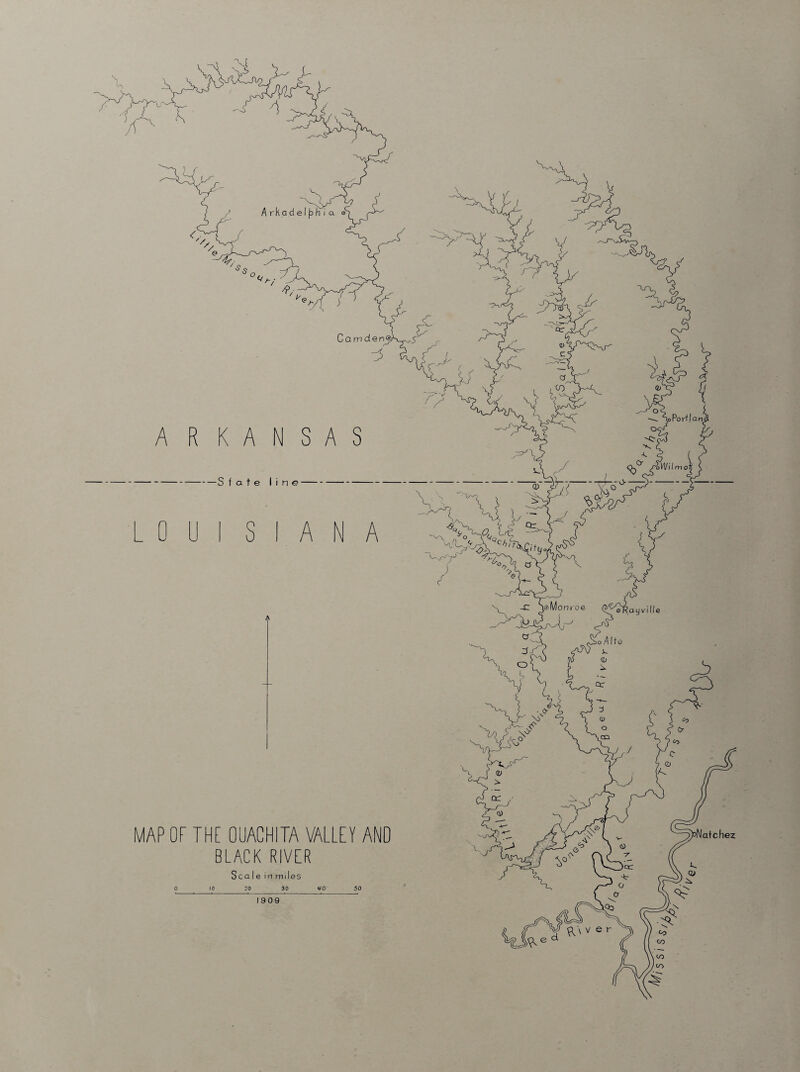 MAP OF THE OUACHITA VALLEY AND BLACK RIVER 'Nalchez Scale in miles 10_20 30 VO 50 1909