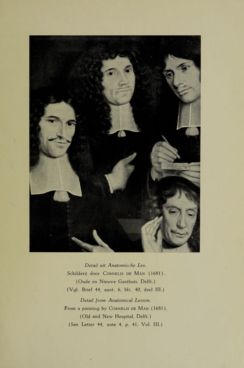 Detail uit Anatomische Les. Schilderij door Cornelis de Man (1681). (Oude en Nieuwe Gasthuis, Delft.) (Vgl. Brief 44, aant. 6, blz. 40, deel III.) Detail from Anatomical Lesson. From a painting by Cornelis de Man (1681). (Old and New Hospital, Delft.)