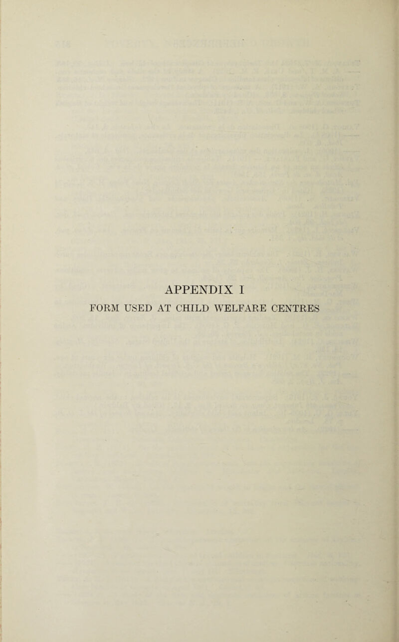 APPENDIX I FORM USED AT CHILD WELFARE CENTRES