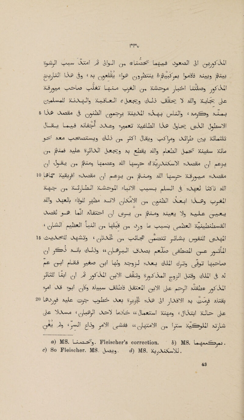 10 15 20 ITv Hj-wjif yuw lXJJo! d La./0.^ L^^-x-S J^JtAaJl ,1,1 . O’) o - ty-J L\P Ay < \j ^•j.atiib £^P ^^laxxJ ft^xxljyflljlj \XAJ5 :|UxJ j ^ O >w»J>Lo wU.*j’ L-2-X--3 v^J,*ji 2OxO>y0 ^LxJ>f LaxLoj ^JjcU a-jA-^JIj X-xoLstJl c *$ <^JJ1»| XjLs? (^Lc M_\^ l_\x2£LQ <S*XJ*A»LI 8lX—-^—j ^JxLxJf* t c$w»0j Xx.if. ■) JlJLj L*~xi *jUc>t jA_c* SjA*xj KxiliaJl L\P ^cjol J^auJil ^~~^~ j*A 1 jLsij^ s^\S ly'Oj lXjIji-J (j'o 0-» |ijk.M«3 &xl>^ S^-J IcXj 1 J»^-?i'._5 &J ^jjij .«.Lg jail &ax&av toLc ^^ 0} ^ y L-Zxx^*\U1 L^xy^^* d tO^yJsJJvxv 3) St_\xii2/0 A- £■• ^Lr 5^ SJ*X2ii/3 ^Lxw'fljj <sJJl l,£xV^> 3L5 r 4pJwC ftlA.X^iL'O i^4^> ^-J^LLJ! <sLJo>*_lJ ^Li^i wuxo jJLwjl j, sA^xi U^l3 aJJI *M!$ a^*JL> ^li^li \_i^ 0ICJ)I ^ 0yJoJl a_*J )a_£>3 AxaSJ U-ii a!Ux£>5 q! ^Cj-j \xx*j ^ \_xJLc. •C -* w * I^UcJl ^?y„!l Lxaj) L^XxS (jj-» l-^*) b uumO ,vxx^I-^xl^iJOA.aJt 'AoAO^Jj iA^.-CCo_5 i ^JiAH uAiL# ^j*j02XJ ^jLxO (jx^ixi! (J=A^I) l ^ s: 0' X-jLj U ^L^xJ) \JjJ>x2J ^Ju3>oI1 0—^ ^-^Ul w *x Qjl j»Liis ^.k^o ^jl 1^5 »Aju tiUIl ^ l£y ^JIaU L-O) q 1 y(? jyi l\I1 0^*^^ 0 <\J ?5^ol Jo 0jl ^1^5 oi-l-Jlj [JjiA^il 0^^ (Jo; xXaLic ^^Aif Oj> 'w^.Li> 8^ Jjll sJsA JJ jljo^l xUib ^'.X^xs^O ^ Aj>^i LoOLA 66 (JL^Axxyf Xa^O*) L ^'uXJo! 3w^iJ> ^J\£■ O > w w 0^ ^5 (^'^5 ^.xJai 44 !jXxv ^x^3^«m \J^Lxv a) MS. Fleischer’s correction. ft) MS. U^xx^yj . c) So Fleischer. MS. J.x2j5. d) MS. Xj;A>L<xybU. 43
