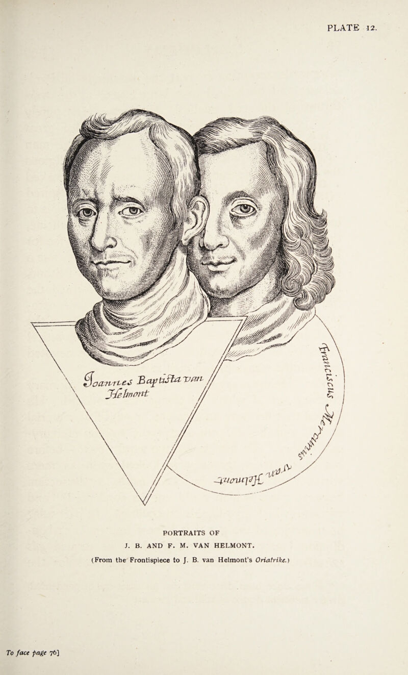 PORTRAITS OF J. B. AND F. M. VAN HELMONT. (From the Frontispiece to J. B. van Helmont’s Oriatrike.)