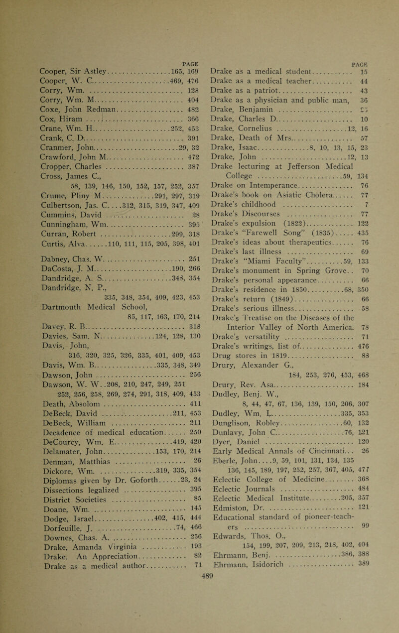 INDEX Adams, John Allen, S. E. Allison, Richard.17, 29, 33, 34, 39, 128 Almy, S. 0. 453 American Medical Association.81, 168 191, 194, 198, 255, 257, 313, 316, 328 American Medical College.366, 485 Amick, M. L.313, 318 Amphitheater of Cincinnati Hospital... 410 Amphitheater of Good Samaritan Hos¬ pital . 417 Anderson, F. B.. 318 Andrews, G. W. D. 411 Anthony, Sister.413, 417, 418 Armor, S. G.193, 220, 252, 436 Arrison Infernal Machine. 291 “Athens of the West”. 44 Aub, Joseph.. .306, 314, 409 Audubon, J. J. 74 Authors. 475 Avery, Chas. L.208, 274, 320, 336, 335 Awl, Wm. M.176, 204, 434 Ayers, Howard,. 250 Ayres, S. C...253, 409 Baehr, E. M. 252 Baker, A. H.48, 208, 236, 271 289, 295, 296, 319, 323, 331, 483 Baker’s College . 289 Baldridge, A. H. 366 Baldwin, Oliver B. 62 Ball, Flamen . 210 Barnes, Wm. 120 Bartel, John. 420 Bartholow, Roberts.232, 248, 249 252, 260, 271, 277, 288, 375, 409, 415, 475 Barton, B. S. 112 Bates, Caleb. 88 Baxley, H. Willis.91, 213, 218, 251, 252 Bayless, G. W.213, 216, 251 Beach, Wooster. 357 Beaumont, William.8, 322 PAGE PAGE 445 Beck, J. C. 29 Beckwith, D. H. .387, 389 184 Beckwith, S. R. . 389 409 Beebe, Brooks F. 475 Beginnings of Medical Journalism in this country . 481 Bell, John, of Edinburgh.50, 61 Bell, John, of Philadelphia, 213, 216, 252, 405 Bender, A. D. 423 Bernard, Claude.442, 449 Best, Robert.74, 119 Bethesda Hospital. 431 Betts Street Hospital, See St. Mary’s Hospital Bichat . 72 Bickley, G. W. L. .362, 364, 476 Biddle, John . 265 Bigelow, Henry Jacob. 49 Bigelow, Jacob. 155 Bigney, P. M. 415 Billings, John S.116, 145, 247 Blackburn, John. 33 Blackman, George C....170, 210, 220 227, 248, 252, 255, 263, 264, 274, 275, 316, 405, 409, 412, 418, 422, 476 Blennerism. IS Bloyer, W. E.383, 485 Boal, Robert.88, 127 Board of Health. 86 Bogus Colleges. H7 Bohrer, Benj. S.51, 117, 119, 123, 252 Bonifield, C. L. 253, 453 Bonner, Hugh, Stephen and S. P.. .108, 402 Books, List of. 475 Botanical System of Practice. 110 Bowles, Thomas. 383 Bradburn, John. 33 Bradbury, Edw. H. 401 Bradford, T. C. 3S7 Brainard, Daniel . HO Bramble, D. D.271, 310, 318, 319, 411 Branch Hospital. 405 Brown, James. 50 Brown, M. A. 88-r)