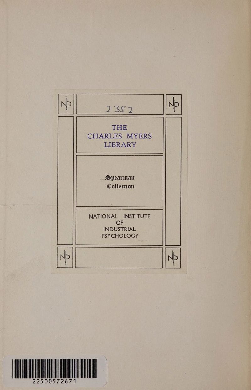 CHARLES MYERS LIBRARY Collection NATIONAL INSTITUTE OF INDUSTRIAL PSYCHOLOGY UNONOULE