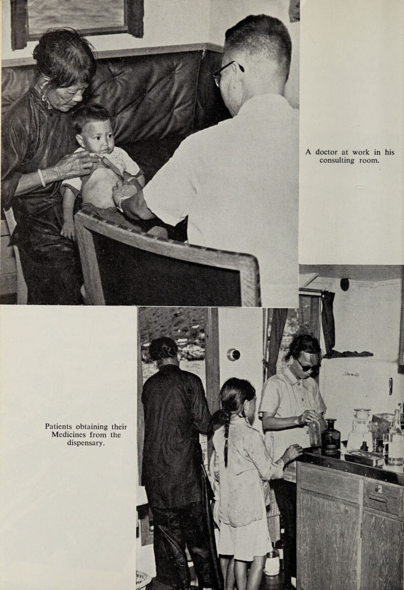 doctor at work in his consulting room. Patients obtaining their Medicines from the dispensary.