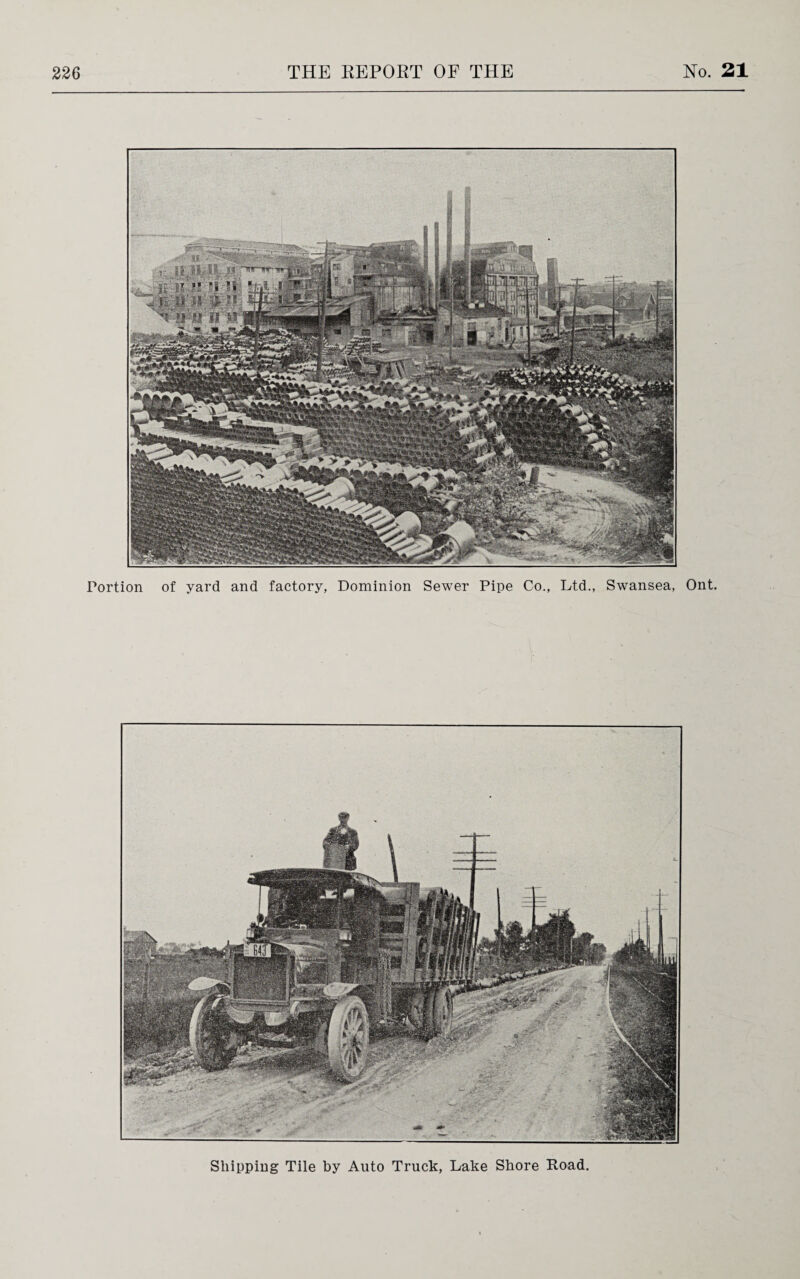 Portion of yard and factory, Dominion Sewer Pipe Co., Ltd., Swansea, Ont. Shipping Tile by Auto Truck, Lake Shore Road.