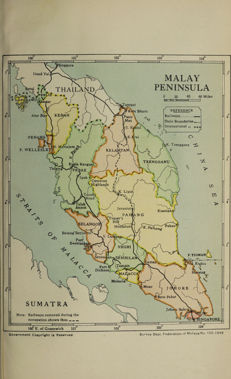 Government Copyright is Reserved. Survey Dept. Federation of Malaya No. 155-1949