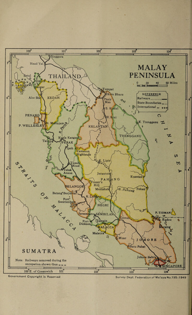 Government Copyright is Reserved Survey Dept. Federation of Malaya No.1 55-1 949