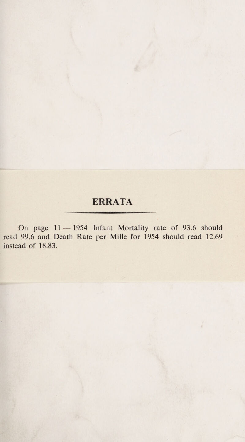 ERRATA On page 11 — 1954 Infant Mortality rate of 93.6 should read 99.6 and Death Rate per Mille for 1954 should read 12.69 instead of 18.83.