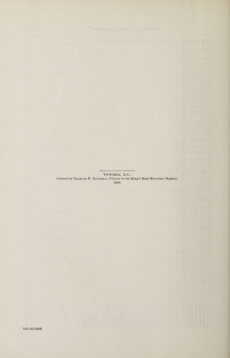 VICTORIA, B.C.: Printed by Charles F. Banfield, Printer to the King’s Most Excellent Majesty. 1943. 725-143-3005
