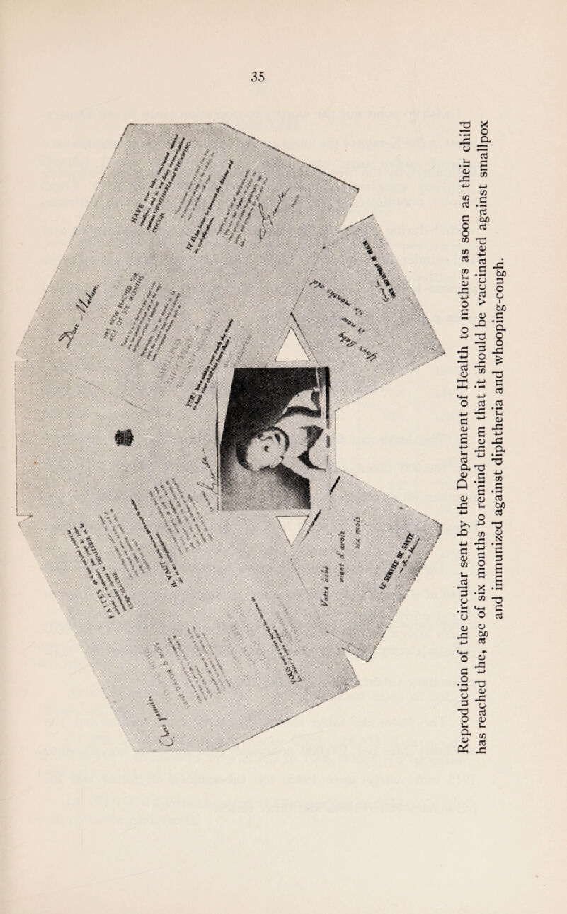 Reproduction of the circular sent by the Department of Health to mothers as soon as their child has reached the, age of six months to remind them that it should be vaccinated against smallpox and immunized against diphtheria and whooping-cough.