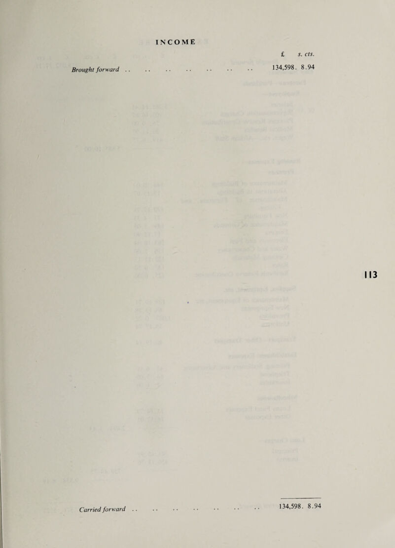 £ s. cts. Brought forward 134,598. 8.94 113 134,598. 8.94