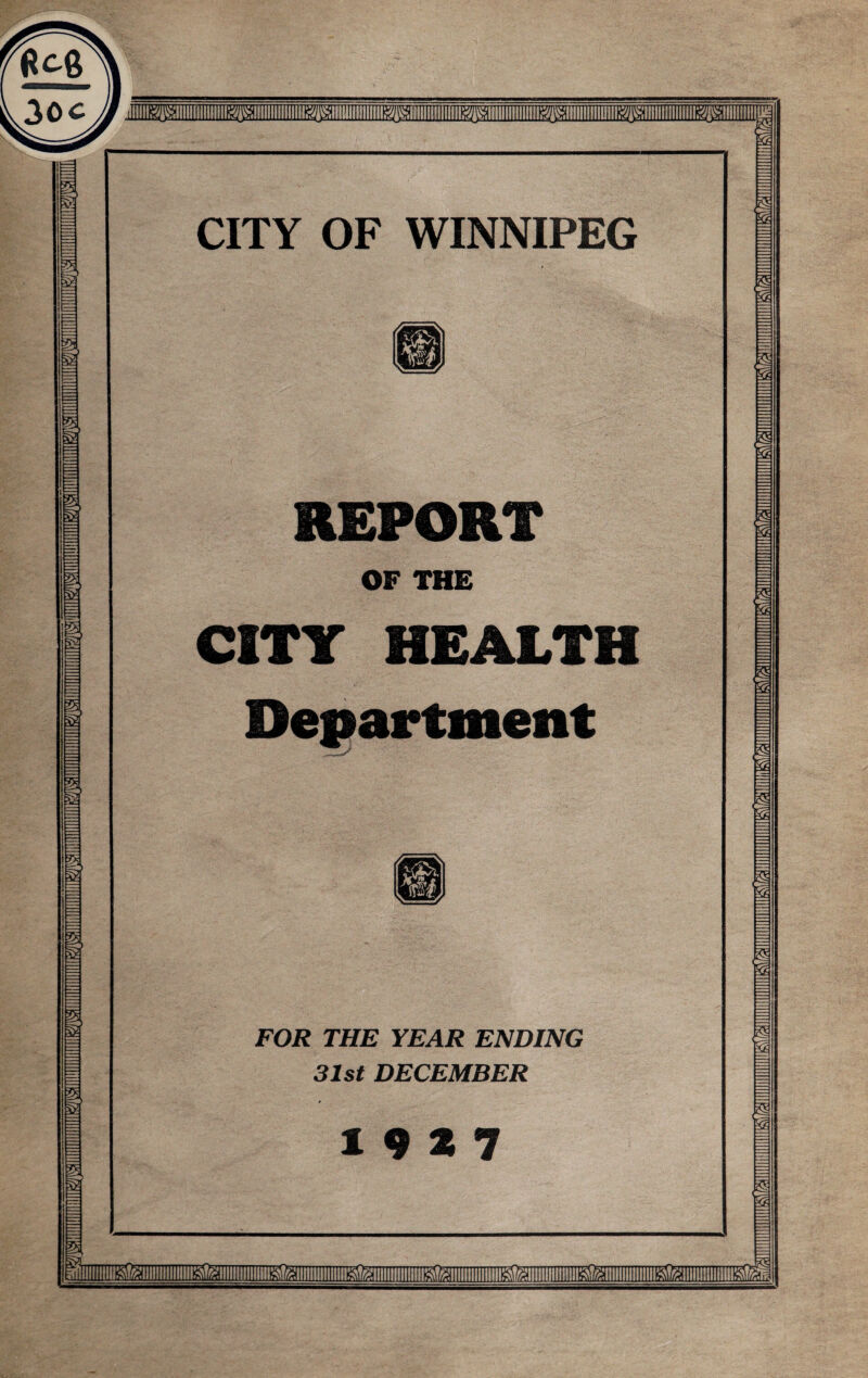 REPORT CITY HEALT Department FOR THE YEAR ENDING 31st DECEMBER