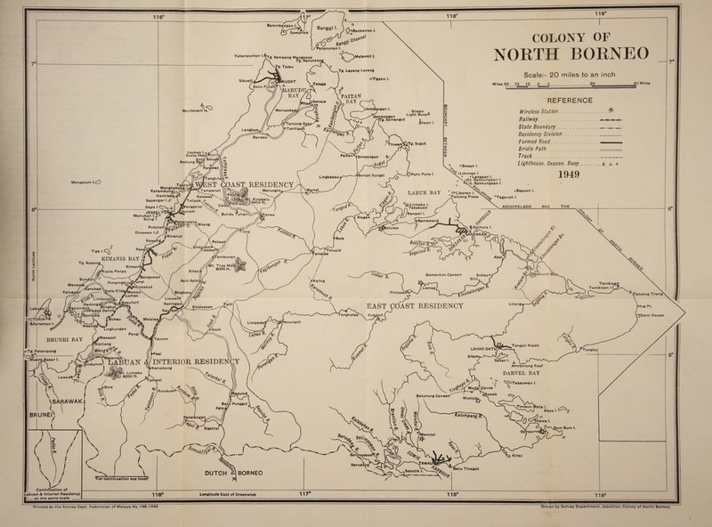 Printed by the Survey Dept. Federation of Malaya No- 198-1949 Drawn by Survey Department, Jesselton,Colony of North Borneo.