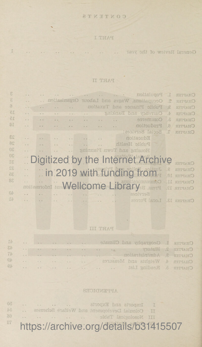 'N I THAT ra-iy odi lo wsiv9H IsisiisO II THAT S £ 8 61 SI 01 9S OS OS IS QP au g£ 88 0£ I£ .. noncb;qoT aoiifiaiflBsiO wodeJ ban ayg&W .anoufiqjjooO -. .. .. riofasxxjT bfiB sonfiniH oifdijH §m>Ia£cE bae \pnsTniO .. soisrnrnoO noWouboiH :ssoiTw3 IbIooS . • .. .. -. .. aoitfjsoubS ailduT .SninnsIH nwoT fens guiauoH Digitized by the Internet Archj\ :: in 2019 with fun^llh^'from \ a i ii” a ■ | 3Xio i Jificji .awn ’'nibO Wellcome Library 290IV198 .. asoioT IbooJ .1 H3T9AEO .* .8 hst’JahD .I1 iejtiahO .6 H3T9AHQ .8 H3T9AHO .7 H3T3/.HQ rf hstbahO .6 H3T9AHO .01 H3t<tahD .11 H3T9AKD .SI H3T9AH0 .81 H3T3AH0 III THAI ££ 7£ G£ 9-ifimiIO bxis vdqBigosO .1 bstbahO YioIaiH. .£ B3TfahO • nofts'itefalmbA .8 hstbahO 29i;jai3sM fons alrigiaW A h3T3ahO jaiJ §xiibfisH .6 aaT^AHO BaOICTPiaHHA 05 £5 99 sv . alioqxH baB gtaoqml I asrcrarfoB 91B1I9W has Jr miqoisvea fjsinoloO II . aldjsT [j3oi§oIoaoW III https ://archive: