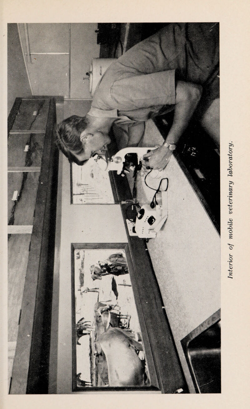 Interior of mobile veterinary laboratory.