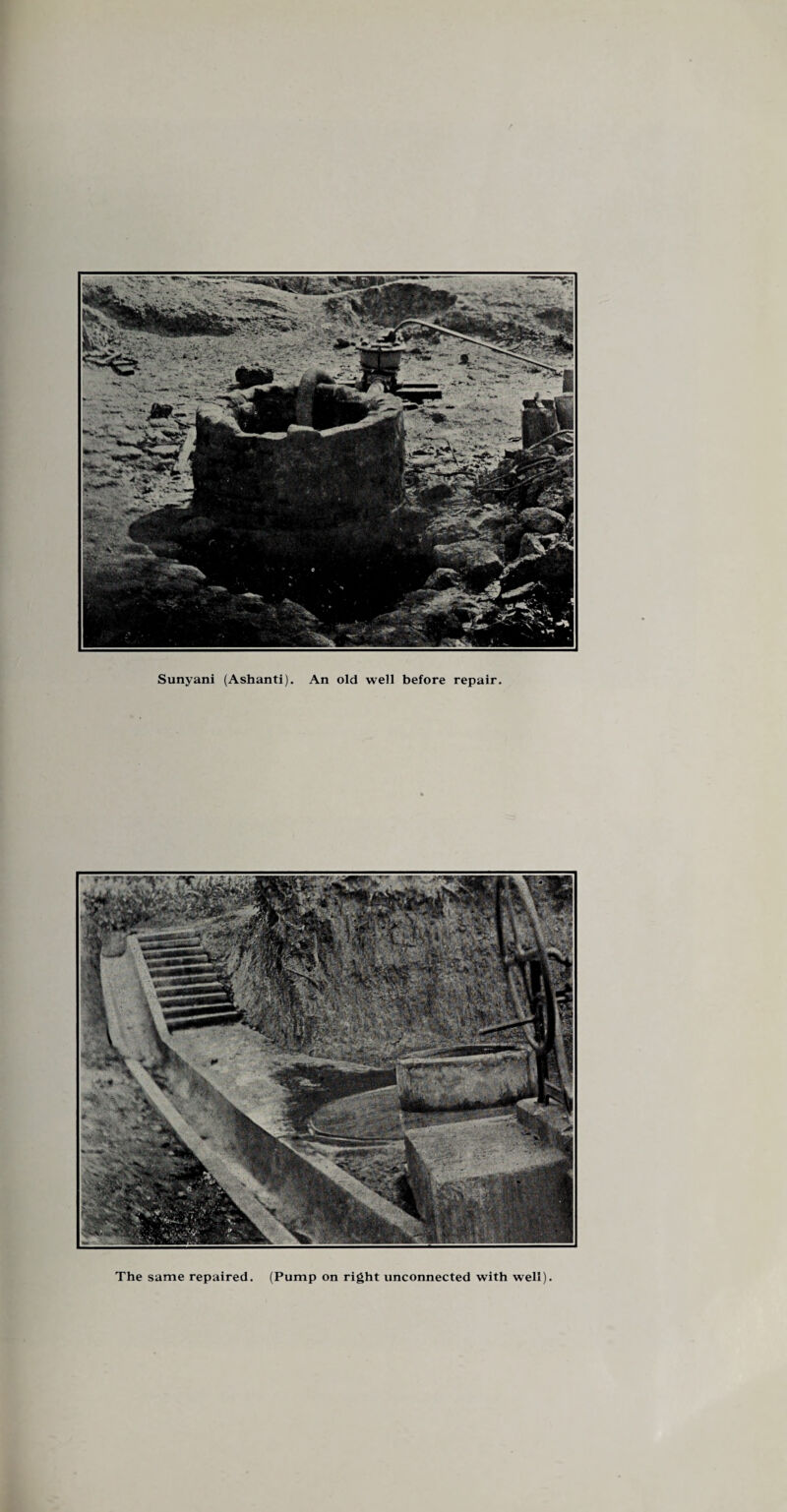 Sunyani (Ashanti). An old well before repair. The same repaired. (Pump on right unconnected with well)