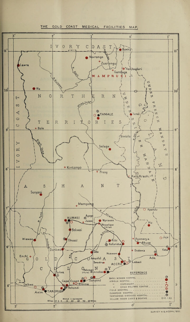 THE GOLD COAST MEDICAL FACILITIES MAP. SURVEY H.Q.ACCRA, 1 935.