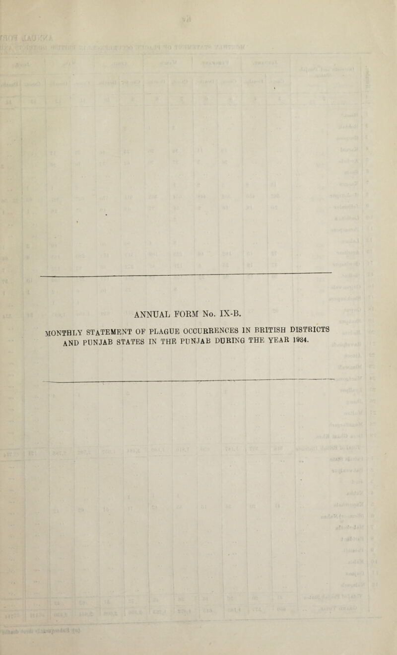 MONTHLY STATEMENT OF PLAGUE OCCURRENCES IN BRITISH DISTRICTS AND PUNJAB STATES IN THE PUNJAB DURING THE YEAR 1934.