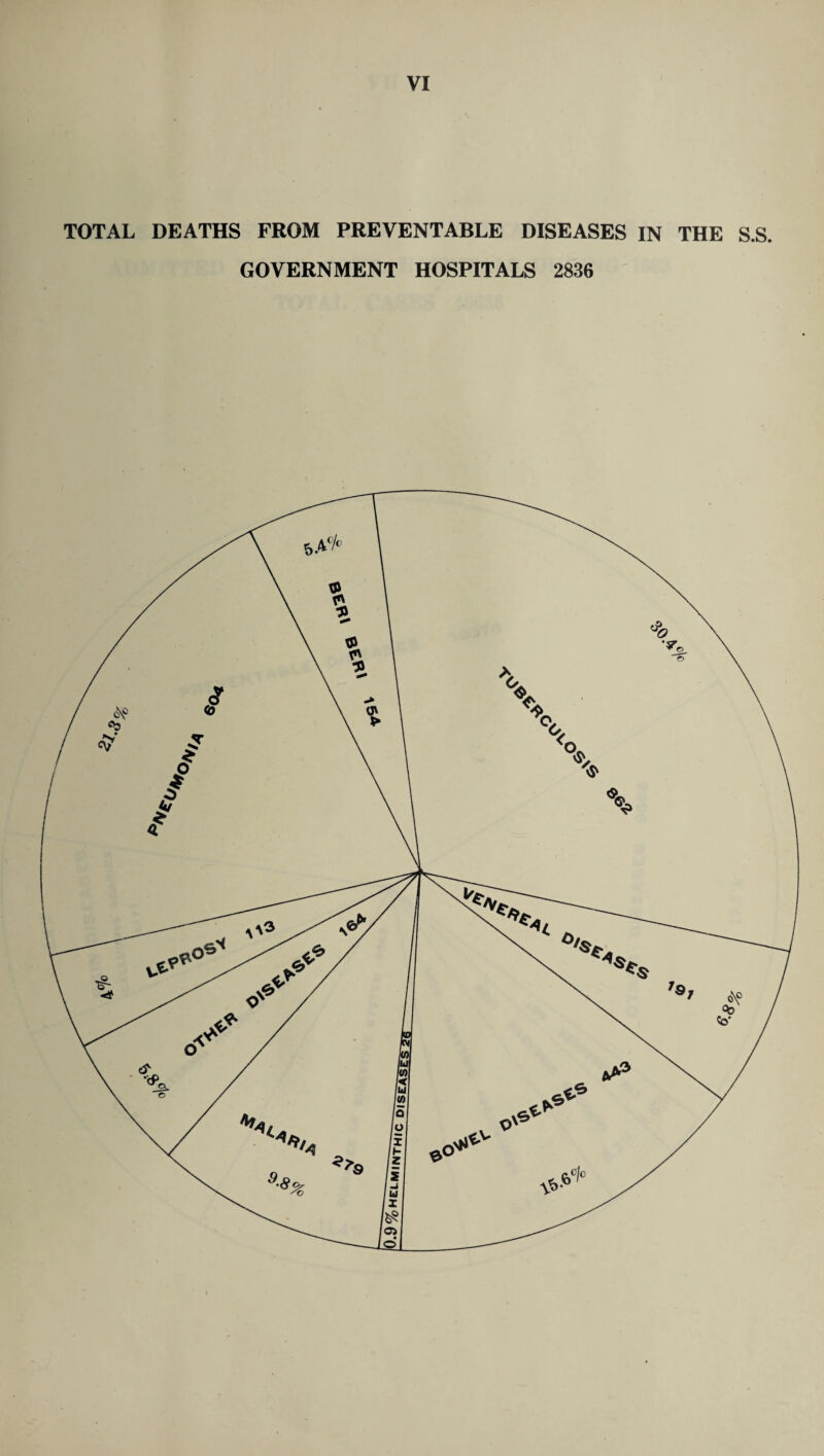 VI TOTAL DEATHS FROM PREVENTABLE DISEASES IN THE S.S. GOVERNMENT HOSPITALS 2836