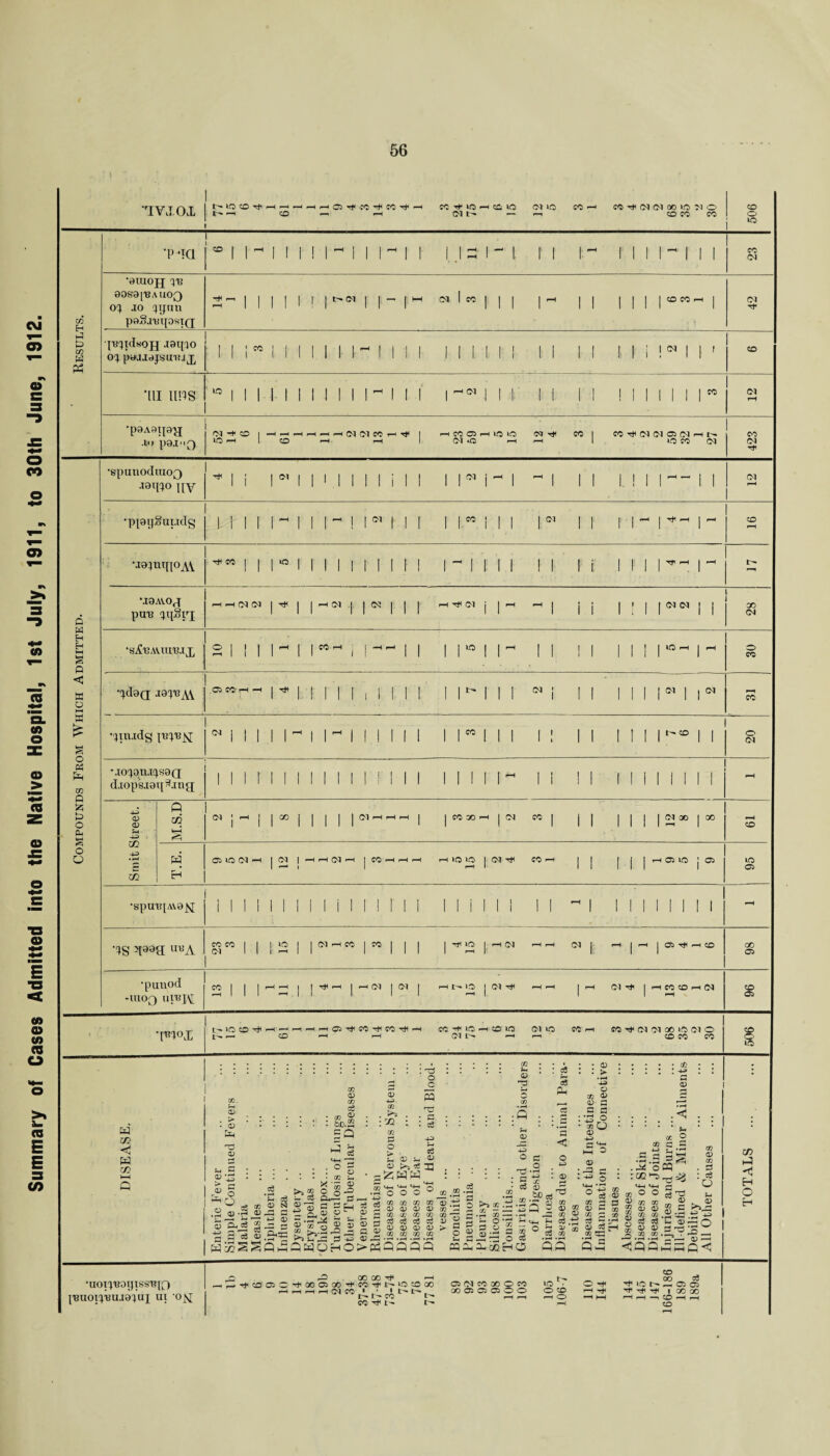 Summary of Cases Admitted into the Native Hospital, 1st July, 1911, to 30th June, 1912.