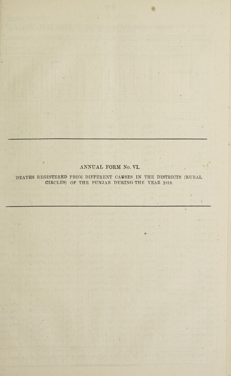 ANNUAL EORM No. VI. DEATHS REGISTERED FROM DIFFERENT CAUSES IN THE DISTRICTS (RURAL CIRCLES) OF THE PUNJAB DURING THE YEAR 1918.