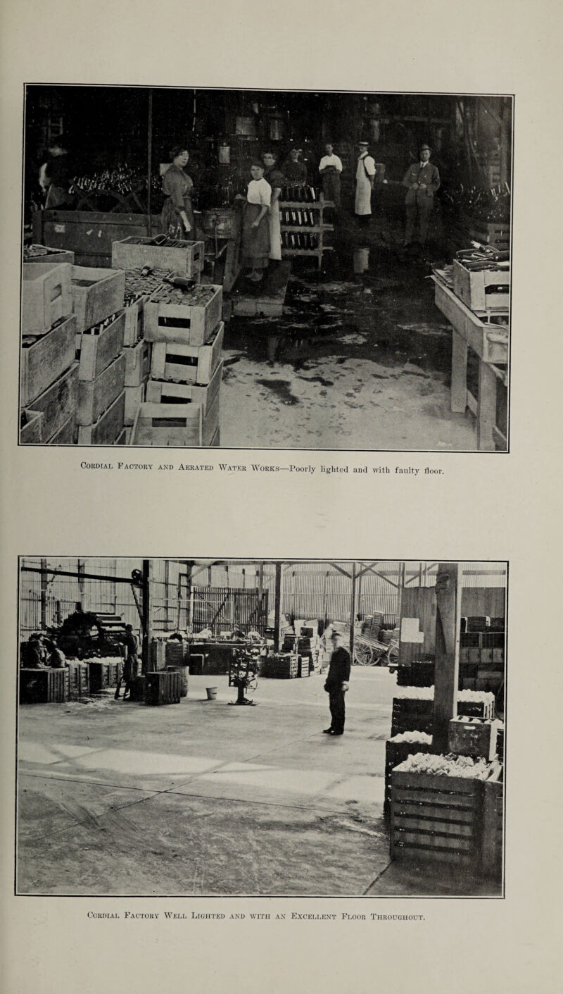 Cordial Factory and Aerated Water Works—Poorly lighted and with faulty floor. Cordial Factory Well Lighted and with an Excellent Floor Throughout.