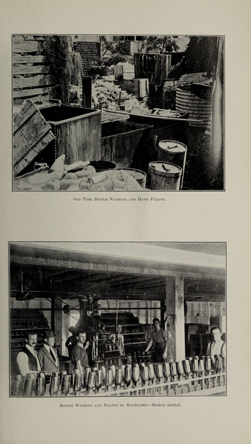 Old Time Bottle Washing and Hand Filling. Bottle Washing and Filling by Machinery—Modern method