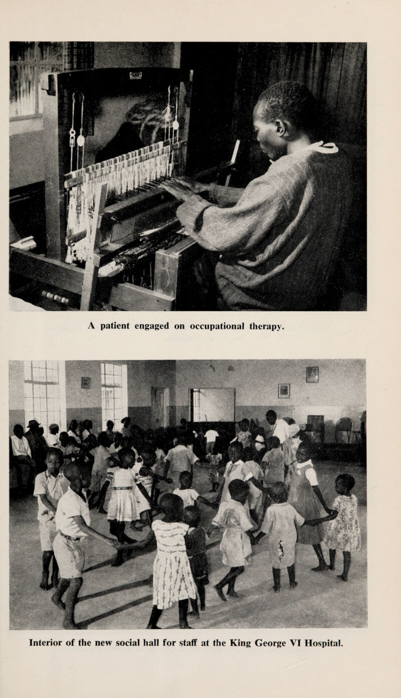 A patient engaged on occupational therapy. Interior of the new social hall for staff at the King George VI Hospital