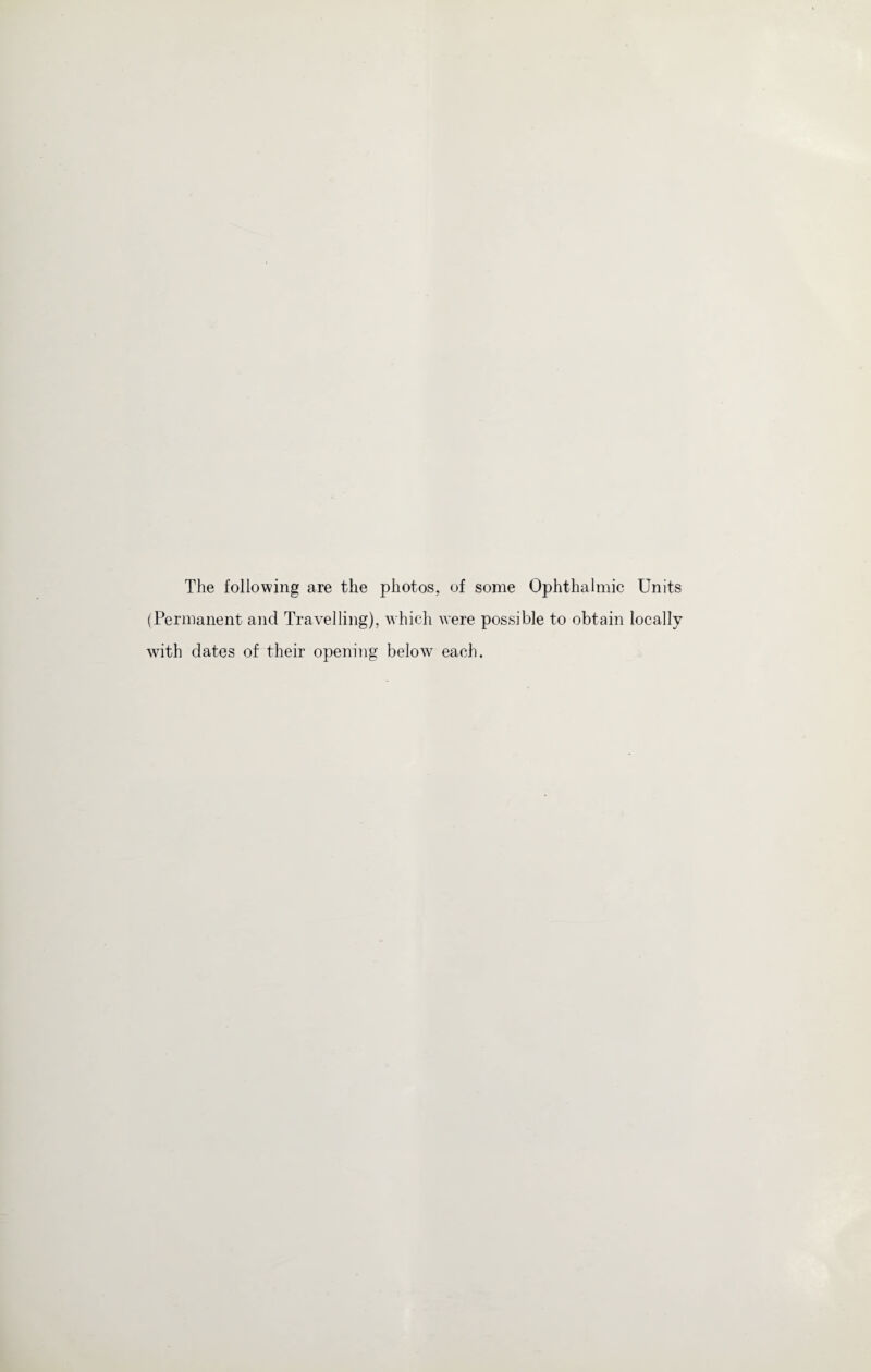 The following are the photos, of some Ophthalmic Units (Permanent and Travelling), which were possible to obtain locally with dates of their opening below each.