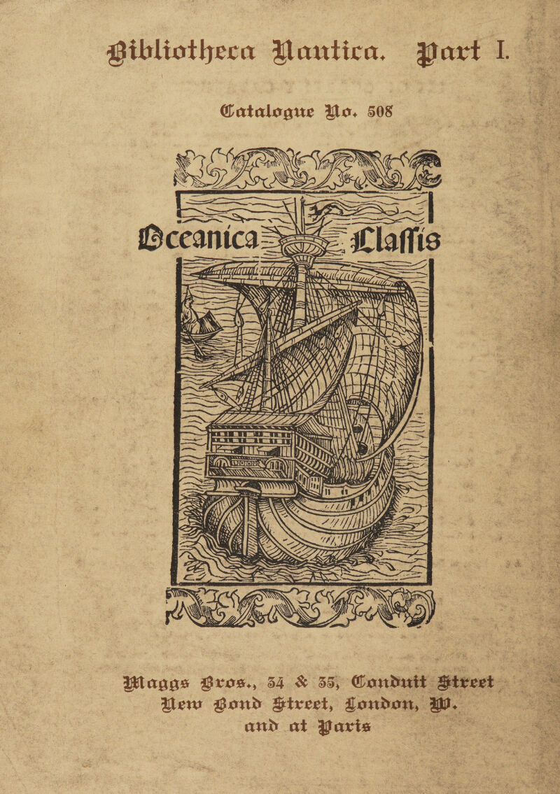 Bibliotheca Pantica, Part Catalogue to. 508   ‘Bagas Bro08., a4 &amp; 35; Condit: Street tem Bond Street, London, Ww. : and at Paris 