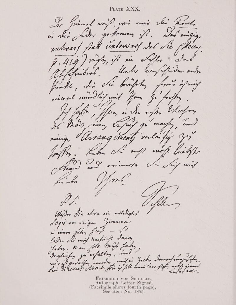 eh. Ee maf f sf chat, wie) “t, rgfaltrs es 2 yaidry / anes LES wee hp if raapbag lg Joe é ; 4 $) + eboerch. oor ty rte ab Lyf. FRIEDRICH VON SCHILLER. Autograph Letter Signed. (Facsimile shows fourth page), 855,