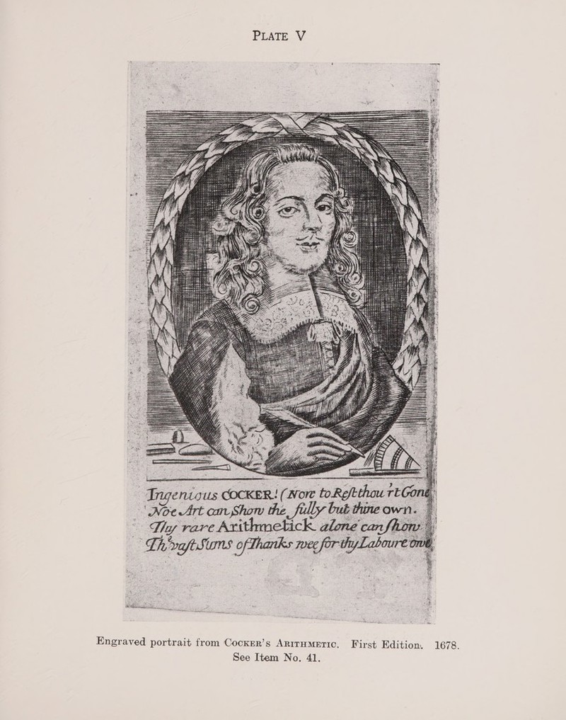  Engraved portrait from Cocxer’s ArirHMeEtic. First Edition. 1678.