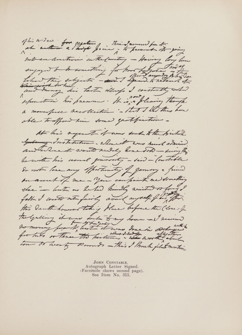 DS hed eS ees cttnl Pgs he: itu pre. es CaF , 0 PODS “yA ia pitts re Gat pei aad i oe. Aka bs ee tek hfe.  JOHN CONSTABLE. Autograph Letter Signed. (Facsimi ne shows second _ Page). &amp; Item No. 315