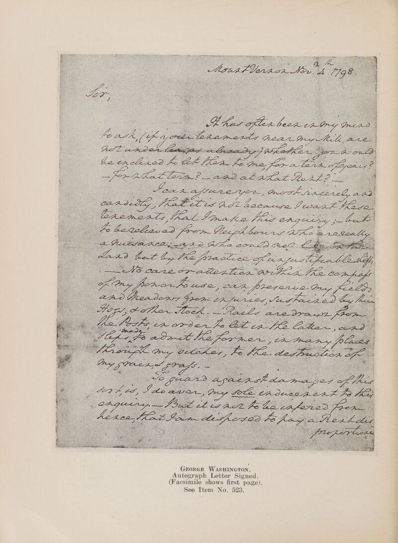  + GEORGE WASHINGTON. Autograph Letter Signed. (Facsimile shows first page). See Item No. 523.       