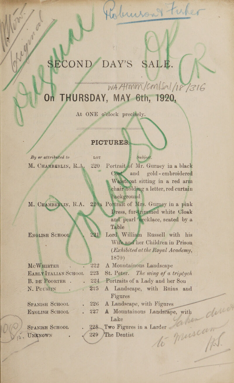 By or attributed to M&amp;M. Cuasfpentiy,  £ # ra < ay fa Pe : s M : é pies = Dies H * MB a s , x Ds é : J 2 = neha ae ao Bat Poorer N. Poussin a SPANISH SCHOOL ENGLISH SCHOOL i,  Peat ) 4 (a SPANISH SCHOOL is a    Hey   223 925 226 227 f eC umey in a black and gold - embroidered  The wing of a triptych with Ruins and - Lake ‘he Dentist ,. Oi Lf J y i       