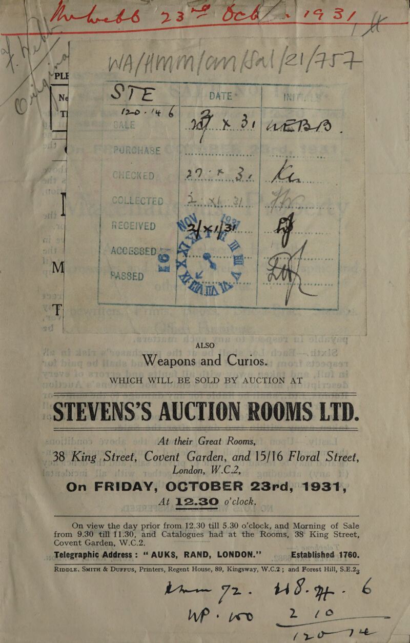  PASSED ~~    At their Great Rooms, London, W.C.2, Covent Garden, W. C. pt . Telegraphic Address : ‘“AUKS, RAND, LONDON.” Established. 1760. WP» io ee eee ave oa ee card