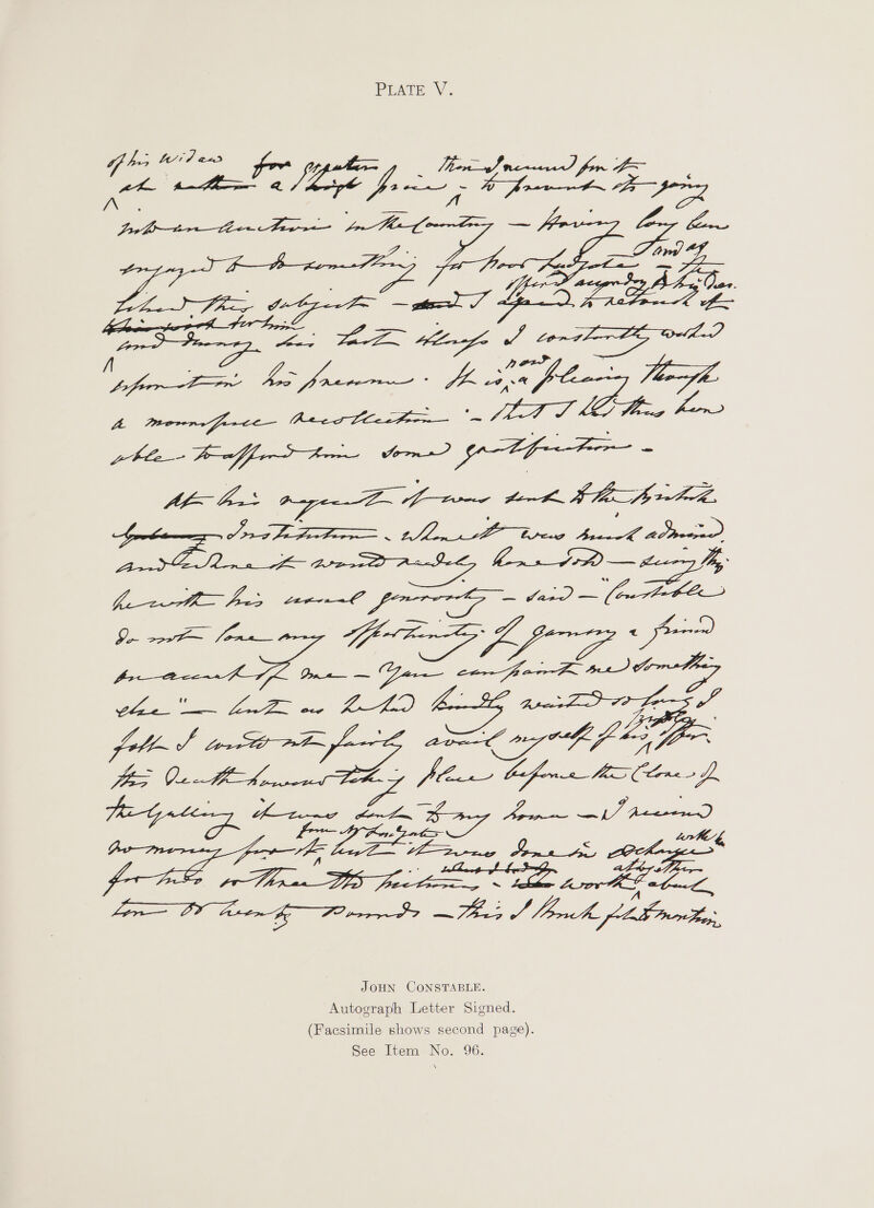 US Ged 425 Darl ee evr a PEL — ies, 4 __ Lar/ J. ee im at Tae age tone  JOHN CONSTABLE. Autograph Letter Signed. (Facsimile shows second page). See Item No. 96. \