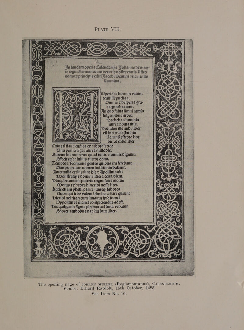 Prare Vile igre ong” Dae: 4 Hila Fn laudem operis Lalendarij a Fobanne demon: reregio Hermanozum decozis noftreetatis Afro: nomoz ptincipis editi Jacobi Sentini Ricinenfle arming, Efperides boztuin patuim i] tennifepucllas, — Omnis z befperia gra’ -iagpturba canit. — 3n quo falus fimul ramis -fulgentibus arbo | *P2ebebatdominis | aurcapome {uie. Poetulus ille mibi liber eftbic(crede Natinis ‘flamnéeftroto boc — — vitioz oabe liber Luius filaua cupies ex arbozelectoz : Una poms leges aurea milledie. Aureus bicnumerus quod tanto nomine Signum Effect cefar iulius anctoz opus. Eempora Romanis gentes quibus era ferebant Que propzium nomen inditionis babent. Suterualla cyclus (unt bicz Apollinis alti DPonftraicy x oomini littera certa diem. ‘Dine pbetonteos poteris cognofcere mous Motus z pbebes binctibi noffe licet. _ Adde etiam phebi pariter lune tabozes - Qos qui fcire volent bine bene fcire queunt ” Dic tibi uel titan cum iungitur ipfe fozozt Oppofitufve manet confpiciendus adeft. “Dic quis in fignis pbebus uel luna vebatur Edocet:ambobus oat faa loz liber.  Venice, Erhard Ratdolt, 15th October, 1485. ee BOR: ce ae ee ee , = ees = RS seats pda $e Stes Se ee * SLL DRG OS MeN UE aE NESE Rabo