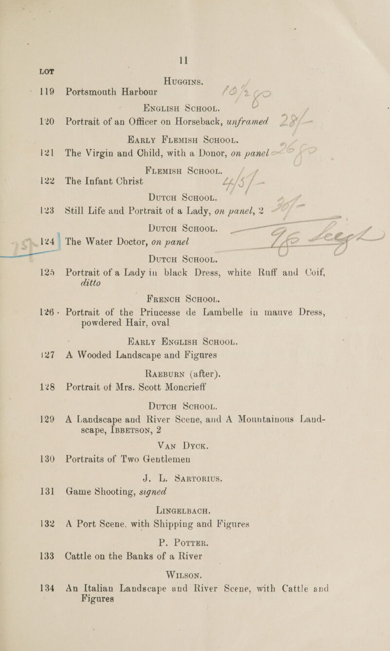 119 27 128 129 130 131 132 133 134 il Hueearns. +4 Portsmouth Harbour 'O/3 C* /\ ENGLISH SCHOOL. - Portrait of an Officer on Horseback, unframed Earty FLEeMIsH SCHOOL. The Virgin and Child, with a Donor, on panel ~ FLEMIsH ScHOOL. / The Infant Christ LL/$/ A ae Dutca ScHooL. Still Life and Portrait of a Lady, on panel, 2 DutcH ScHooL.. 0-——“7- DutcH ScHooL. Portrait of a Lady in black Dress, white Ruff and Coif, ditto FRENCH SCHOOL. Portrait of the Princesse de Lambelle in mauve Dress, powdered Hair, oval HARLY ENGLISH SCHOOL. A. Wooded Landscape and Figures RAEBURN (after). Portrait of Mrs. Scott Moncrieff DutcH ScHOOL. A Landscape and River Scene, and A Mountainous Land- scape, [BBETSON, 2 Van Dyck. Portraits of Two Gentlemen J. L. SARrorivs. Game Shooting, signed LINGELBACH. A Port Scene, with Shipping and Figures P. Porter. Cattle on the Banks of a River WILSON. An Italian Landscape and River Scene, with Cattle and Figures