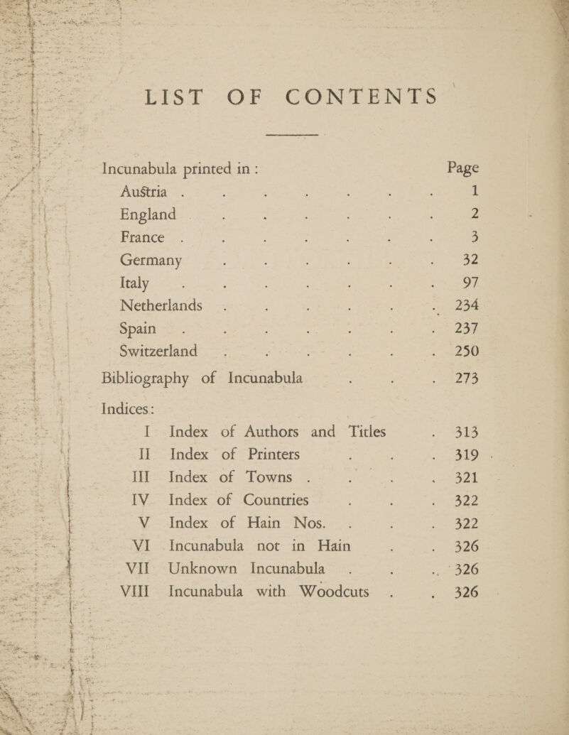  LIST OF CONTENTS  os a ~ Incunabula printed in : Page Se, be | Austria. : 1 | Sai 2 England | eee 2 4 France . ; . Se 3 Germany se ie ee Italy : sc OT Netherlands. . a1 Cae Spain. ms oe : 237 4 Switzerland . ee ET ee eee ee rs es Bibliography of Incunabula ie. : ' an 7 ig hgh Re tle ASAE BREE), GTS ae Indices : | Serene I Index of Authors and Titles 7 ae . N Il Index of Printers 319 li Tndex -of Towns... 3. x ee! AE IV. Index of Countries . in Se | V - Index .of Hain~ Nos. — . bees VI Incunabula not in Hain . 326 VII. Unknown Incunabula . 326 VIII Incunabula with Woodcuts . . 326 