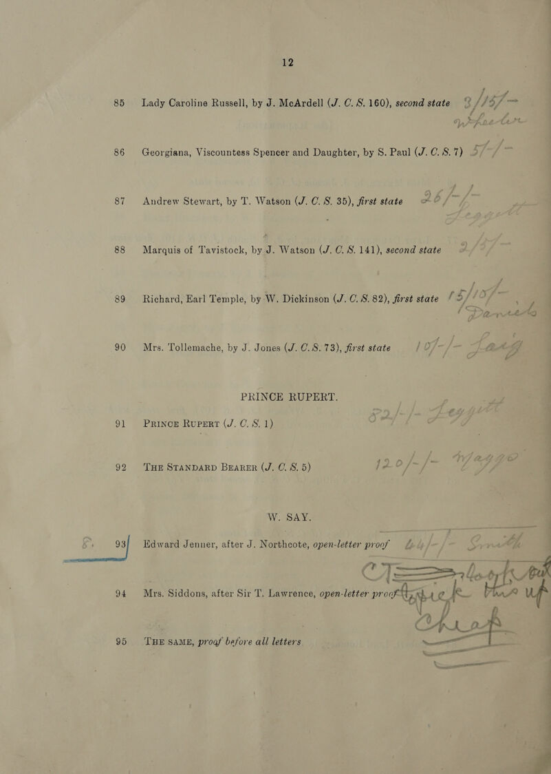 85 86 87 88 89 90 91  95 12 Lady Caroline Russell, by J. McArdell (J. C. S. 160), second state ‘* / Georgiana, Viscountess Spencer and Daughter, by S. Paul (J. C. 8. 7) 5 Andrew Stewart, by T. Watson (J. C. S. 35), first state mI e fe Marquis of Tavistock, by J. Watson (J. C. 8. 141), second state Richard, Earl Temple, by W. Dickinson (J. C. S. 82), first state [$f/ if a P / ce a tn Mrs. Tollemache, by J. Jones (J. C.S. 73), first state | 0/-/— = | a ef é j A i PRINCE RUPERT. PRINCE Rupert (J. C. 8. 1) ¢9 PA : . ‘kt a Tur STANDARD BEARER (J. C. 8. 5) JA O fm) W. SAY. Edward Jenuer, after J. Northcote, open-letter proof j y . 3 : \ F ——— ts zk ty im Fs eeaggesan irene ver , oe Mrs. Siddons, after Sir T. Lawrence, open-letter prootttah ¢ rei A fy ra d   THE SAME, proaf before all letters — 