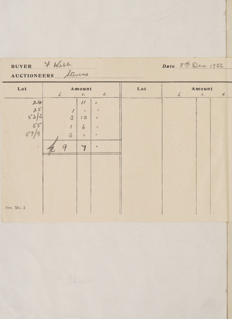 Lot Sty. Mv. 3  wean cence sen aessaccrmecsesn see asees sess ence sn ss when tere ses octet teens acgeneees we teaeeest ns senreeee ns aoe Lot 