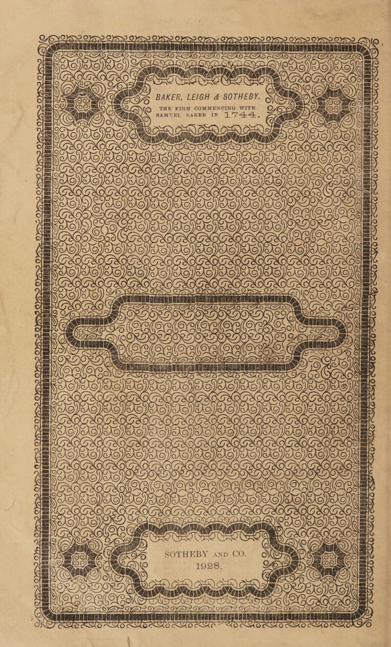 QOH = fo) sy &amp; med ~ BAKER, LEIGH: &amp; SOTHEBY. THE FIRM COMMENCING WITH é GR XS SAMUEL BAKER IN 1744. &lt;Aey, SOTHEBY axp CO. STEREO) Gana NS 1928. BOOS on iw 
