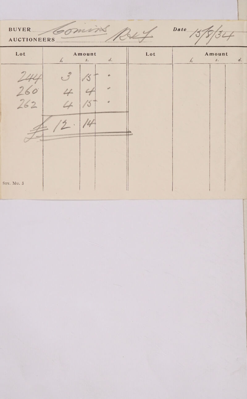  » at q so tng pr, op ot oe eX f - cumeentT ill tare AUCHIONEERS (ice sane iene one  Lot Amount Lot Amount   Sty. Mu. 3