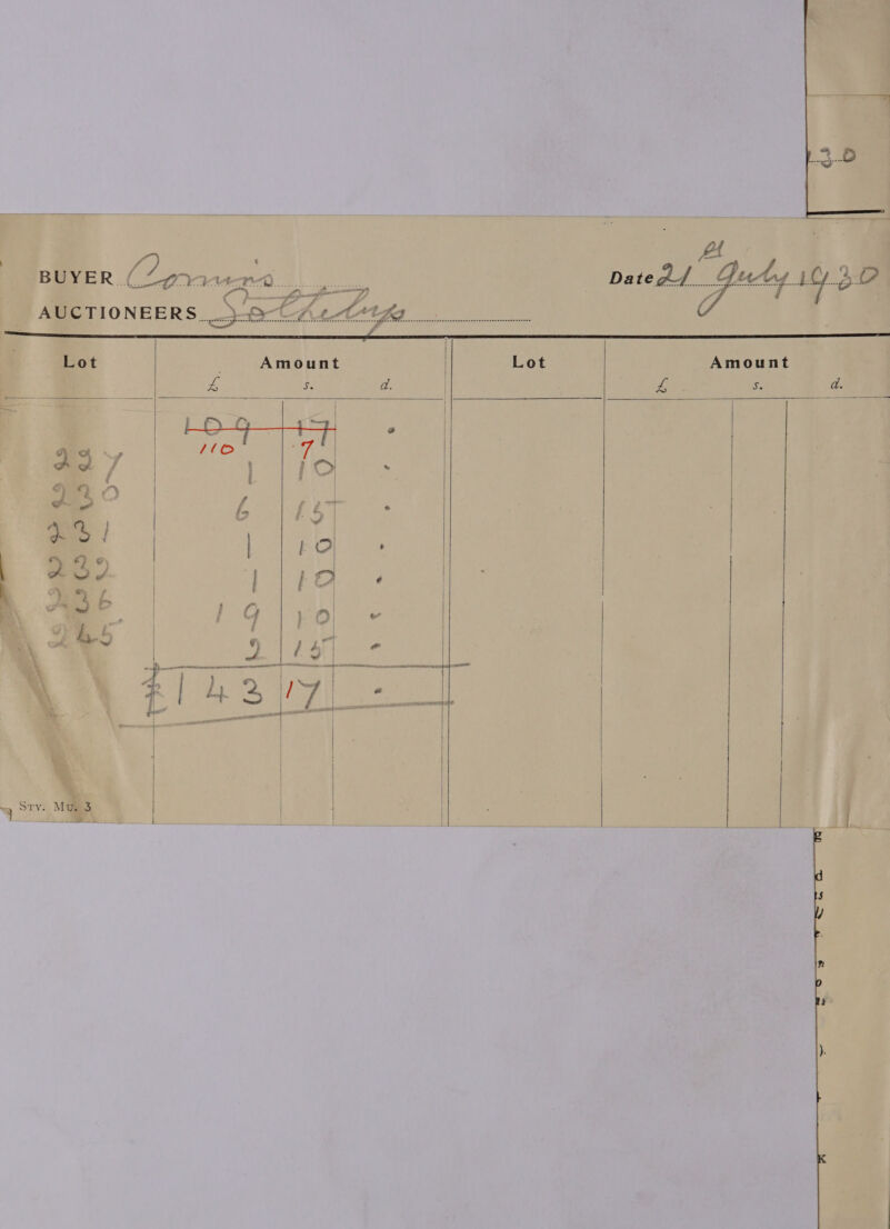  AUCTIONEERS...) Bice ade wana stent h ne ceneenacnnBeencnncnetacencsaensaararsnsnthadentTnannernatsencsnseeesscnnenacsseasnnanecsenescccese  Lot Amount | Lot Amount x oie a. | Z, Ss d.             